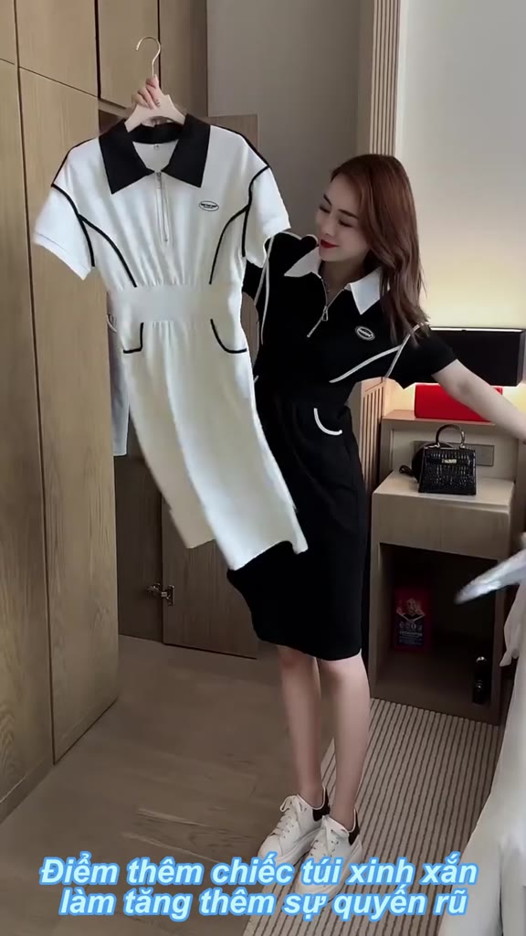 Váy Polo Dáng Dài Cổ Bẻ Kéo Khóa V99 ,Đầm Thiết Kế Có Túi Phong Cách Hàn Quốc Đi Chơi Dự Tiệc | BigBuy360 - bigbuy360.vn