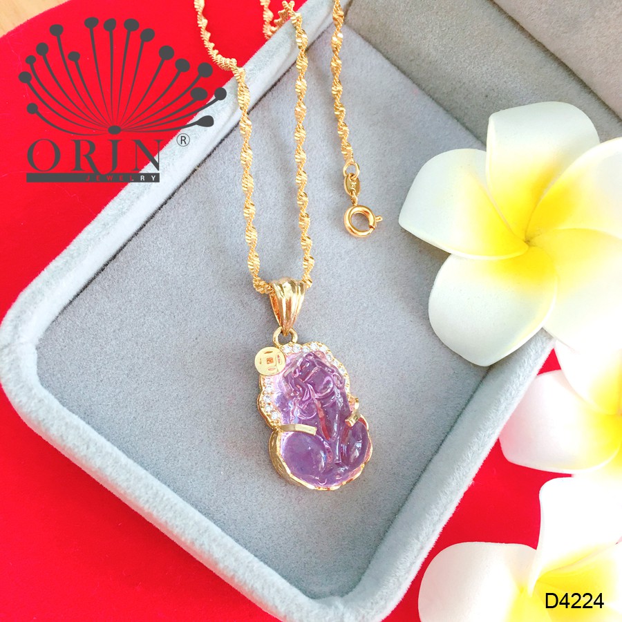 Dây chuyền nữ dạng xoắn mặt tỳ hưu màu tím đính đá thiết kế bền màu cao cấp Orin D4224