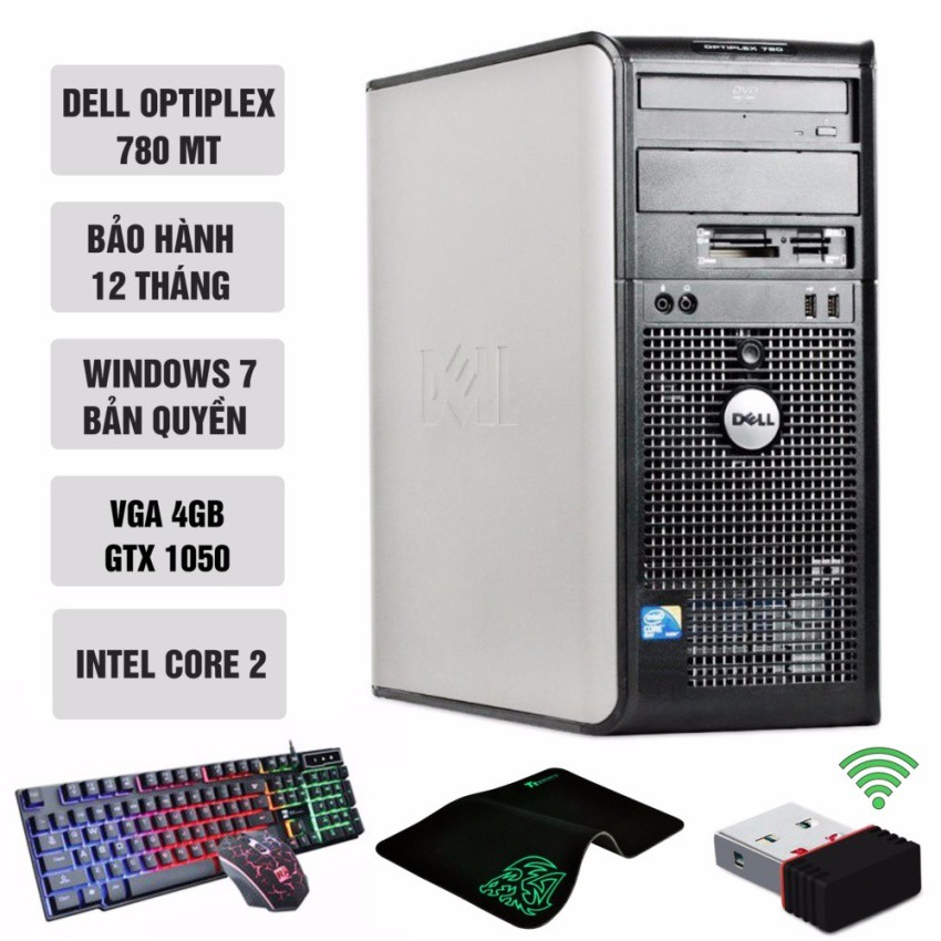 Máy tính chơi Game Khủng Dell Optiplex 780 MT (Core 2 QUAD Q9400, Ram 8GB, SSD 120GB, VGA GTX 1050 4GB) + Quà Tặng | BigBuy360 - bigbuy360.vn