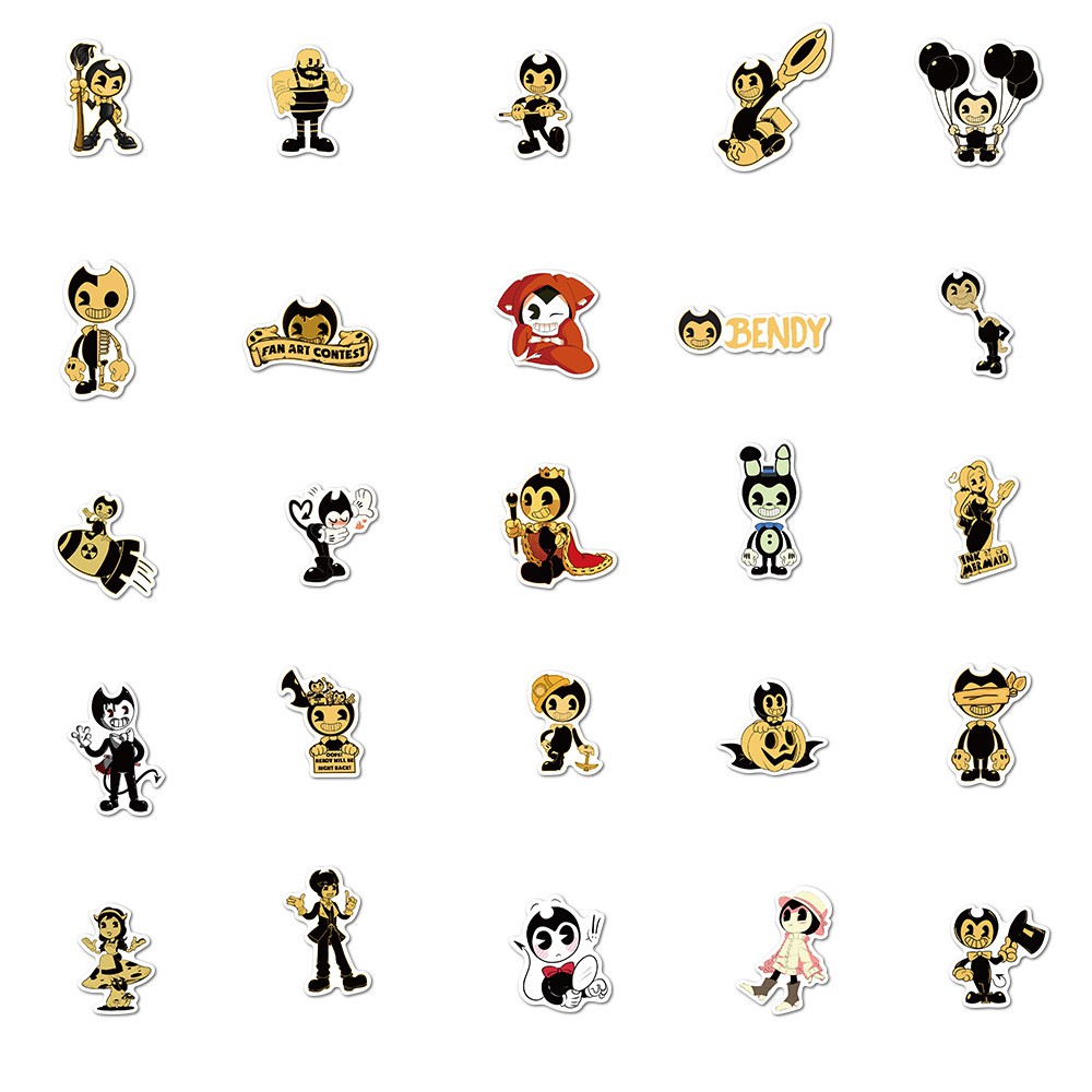 Set 50 miếng sticker dán trang trí hình game sinh tồn kinh dị Bendy and the Ink Machine