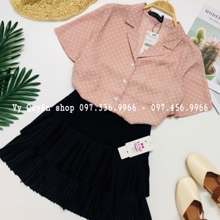 Sơ Mi Chấm Bi Cổ Vest Chất Voan Lụa Siêu Nhẹ