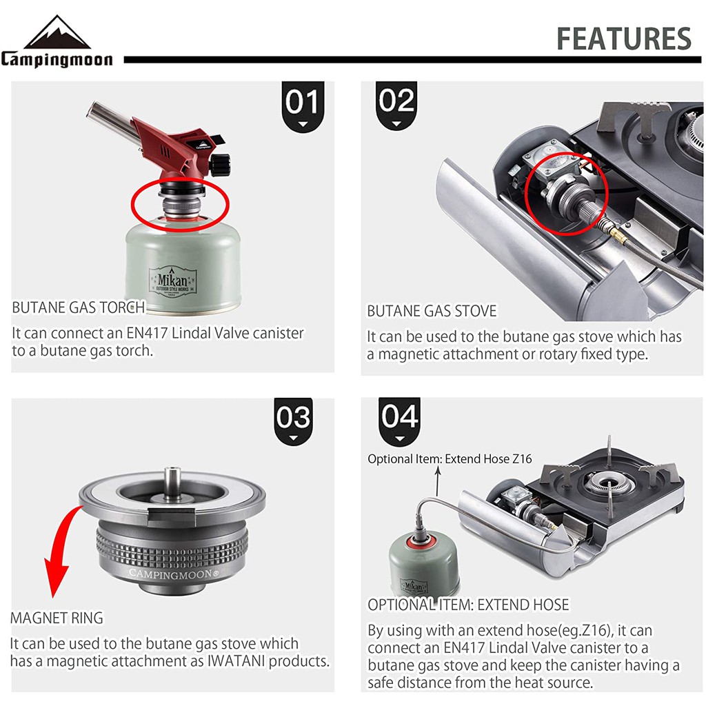 Phụ kiện đầu chuyển bình gas mini ipb adapter Campingmoon Z13M