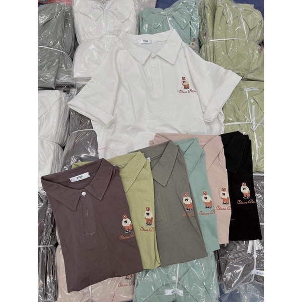 ÁO THUN POLO THÊU GẤU CỔ BẺ FORM OVERSIZE UNISEX