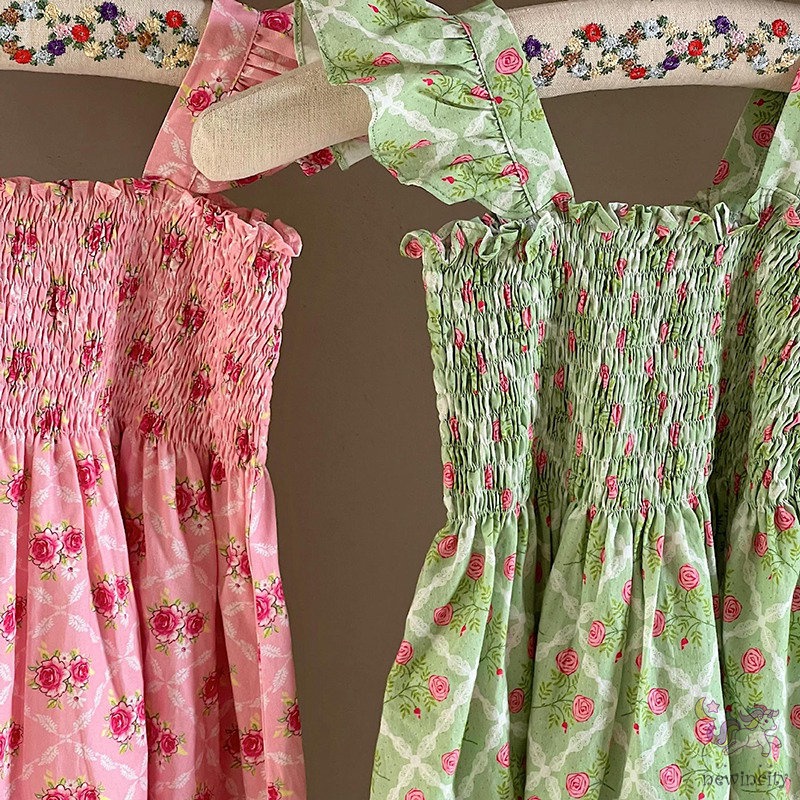 Đầm Công Chúa Tay Cánh Tiên In Hoa Đáng Yêu Thời Trang Mùa Hè Hàn Quốc Dành Cho Bé Gái