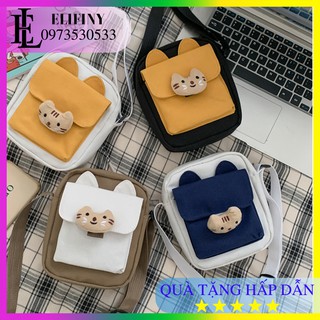 Túi Đeo Chéo Mini Vải Canvas Tai Mèo Phong Cách Thời Trang Nhật Bản Cute Xinh Xắn