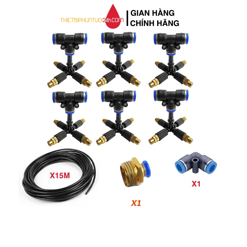 Trọn bộ phun sương tưới cây 6 béc đồng 4 hướng chỉnh được tia cho vườn cây vườn rau vườn lan không cần máy bơm - MHL