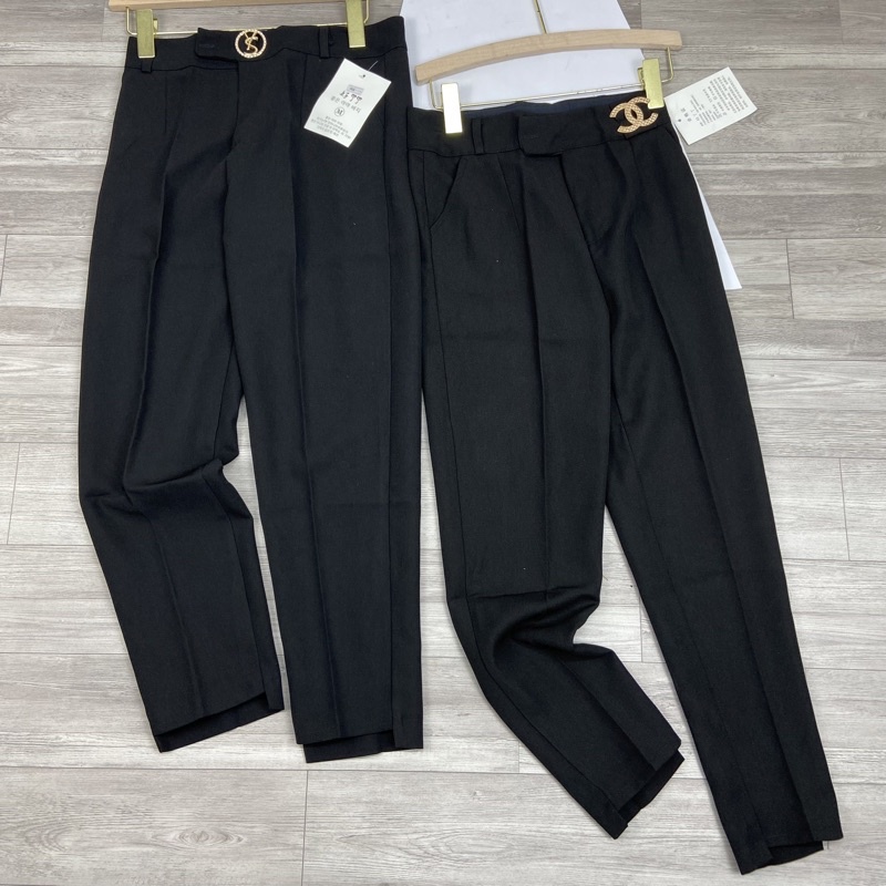 Quần baggy gấu lệch chất tuyết mưa cao cấp Quần dài đen học sinh công sở cạp khuy có túi màu đen