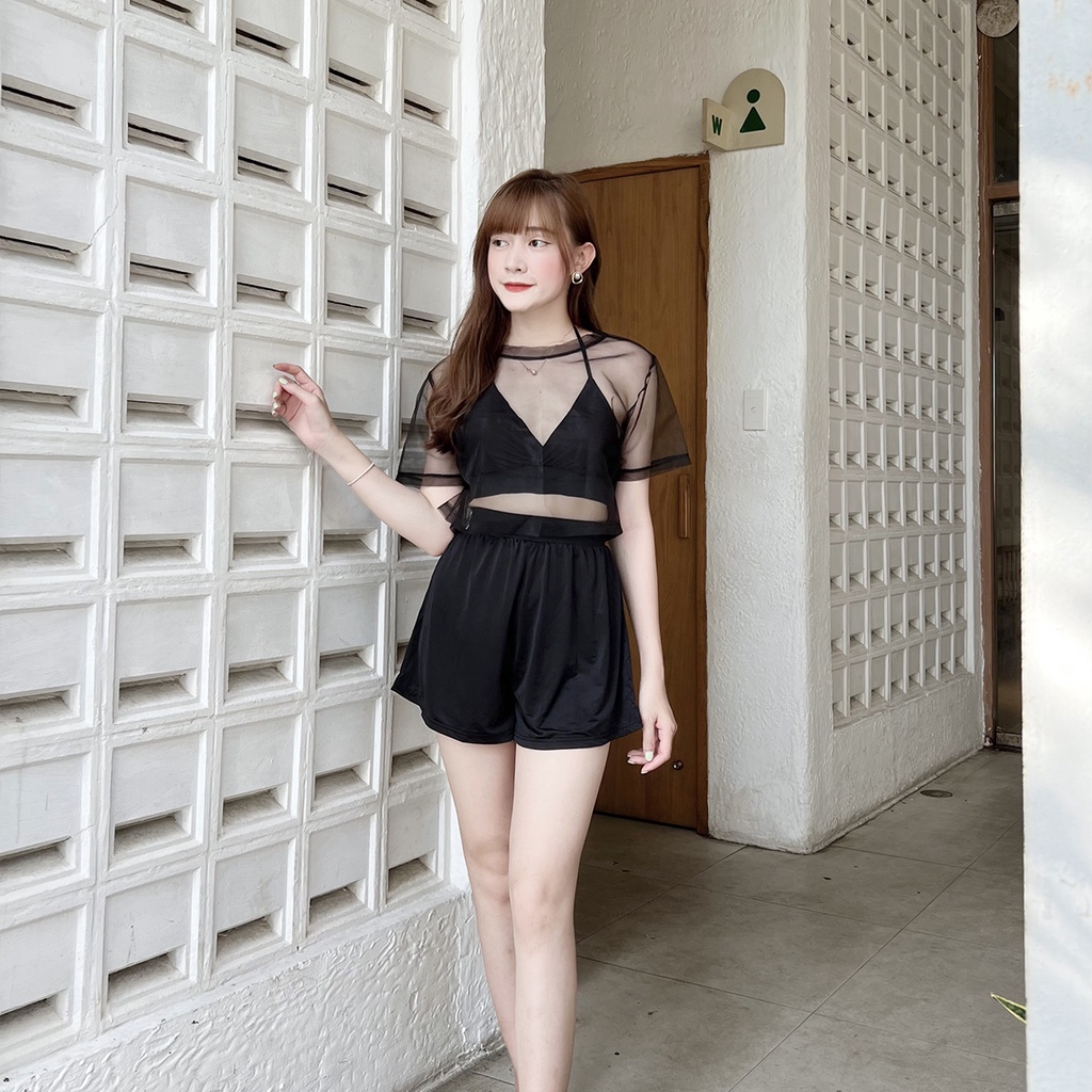 Set Bikini 3 Mảnh Kèm Áo Lưới Kín Đáo Đồ Bơi 3 Món Đi Biển Đen có Bigsize - Liluxu Store