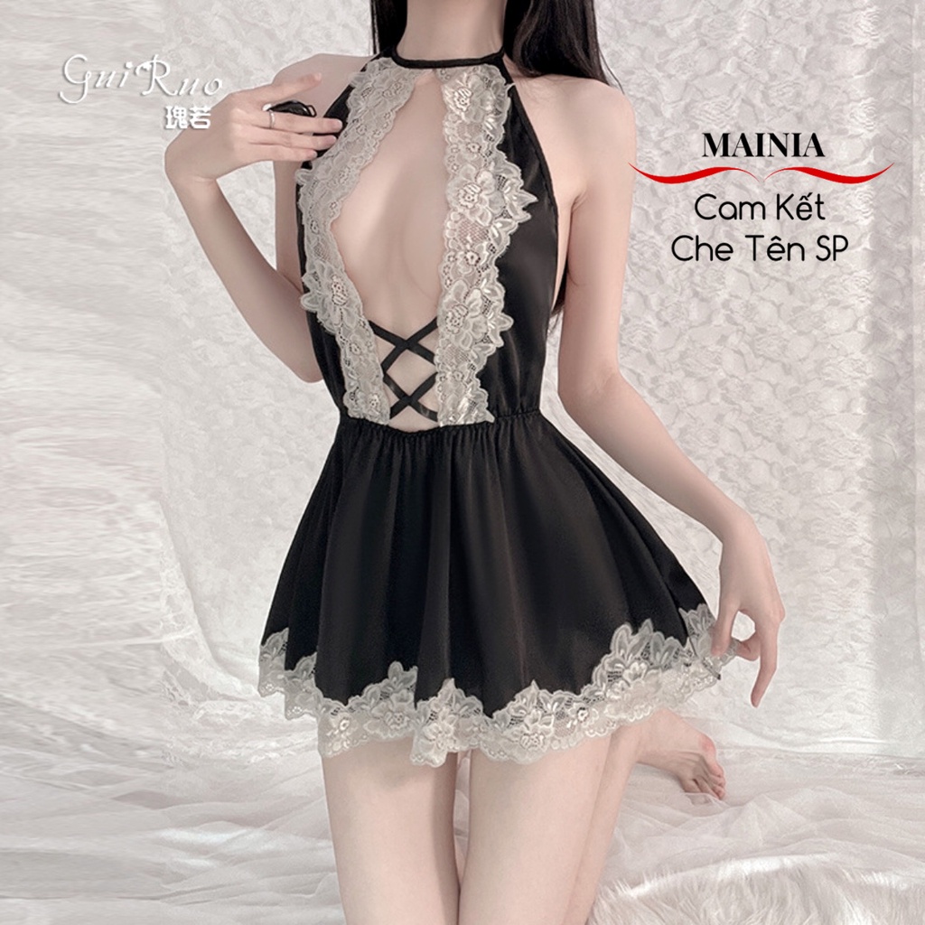 [Có Bigsize ] Đầm Ngủ Váy Ngủ Lụa Satin Phối Ren Hở Lưng Sexy Quyến Rũ Gợi Cảm Mainia Shop