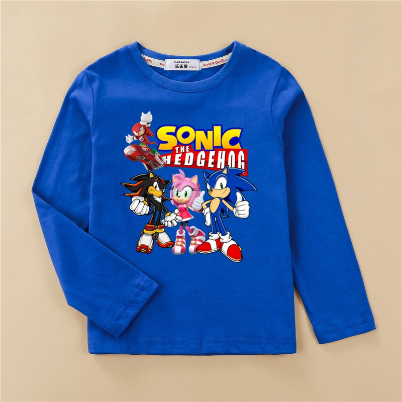 Áo thun tay dài in hình nhím Sonic phong cách thời trang cho bé trai