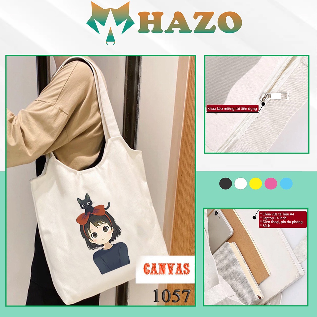 TÚI TOTE TRẮNG CHẤT VẢI CANVAS 1057 CÔ BÉ TÓC NƠ DỄ THƯƠNG HÀNG CHUẨN ĐẸP