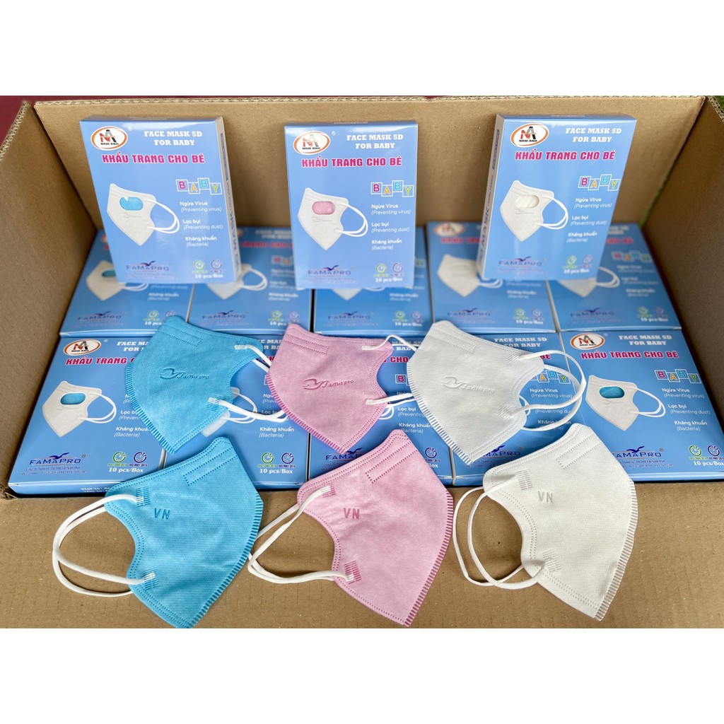 Khẩu trang 5d cho em bé Trắng, hồng , xanh ( hàng chính hãng công ty)
