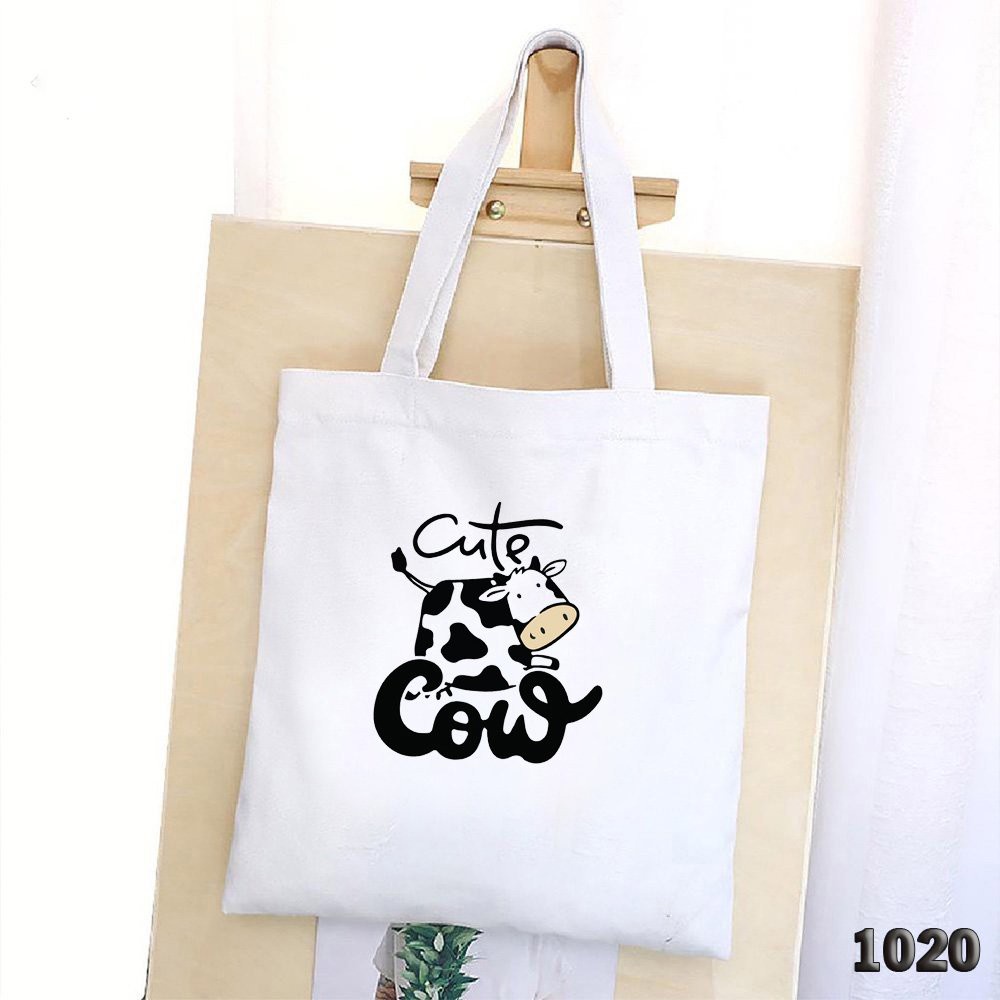 Túi Đeo Vai Vải Canvas Cao Cấp 1020 483 Bò Sữa Cute Cow Dễ Thương Hàng May Công Ty Chuẩn Đẹp