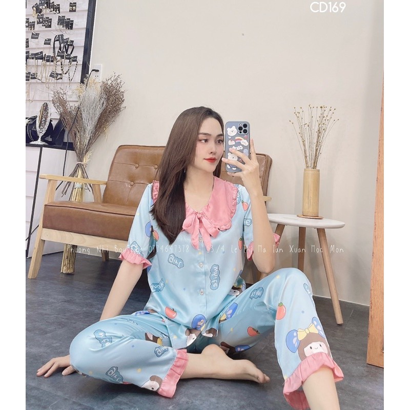 Đồ bộ Pijama chất SATIN-LATIN cổ bèo cột nơ quần dài siêu xinh❤️ | BigBuy360 - bigbuy360.vn