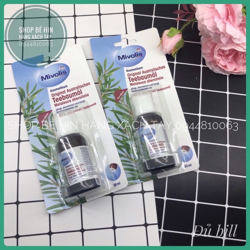 (Bill Đức) Tinh dầu tràm trà Mivolis 30ml dưỡng da, đánh bay mụn và nhiều công dụng khác, hàng Đức