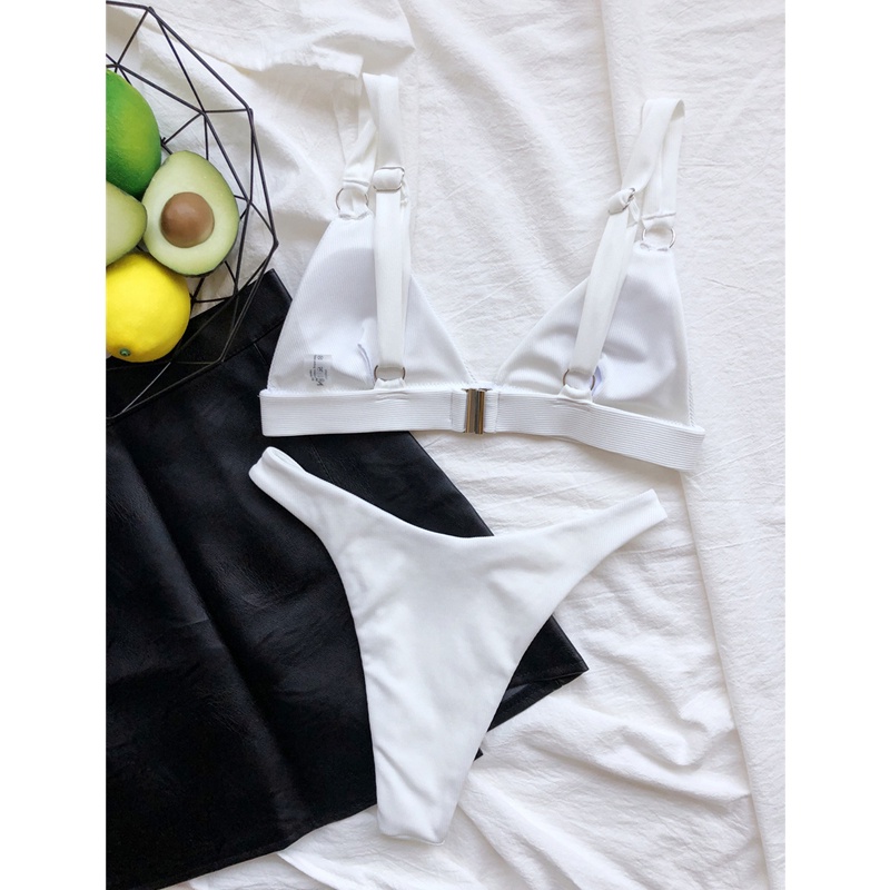 Mới Bộ Đồ Bơi Bikini Màu Trơn Có Gân Gợi Cảm Cho Nữ