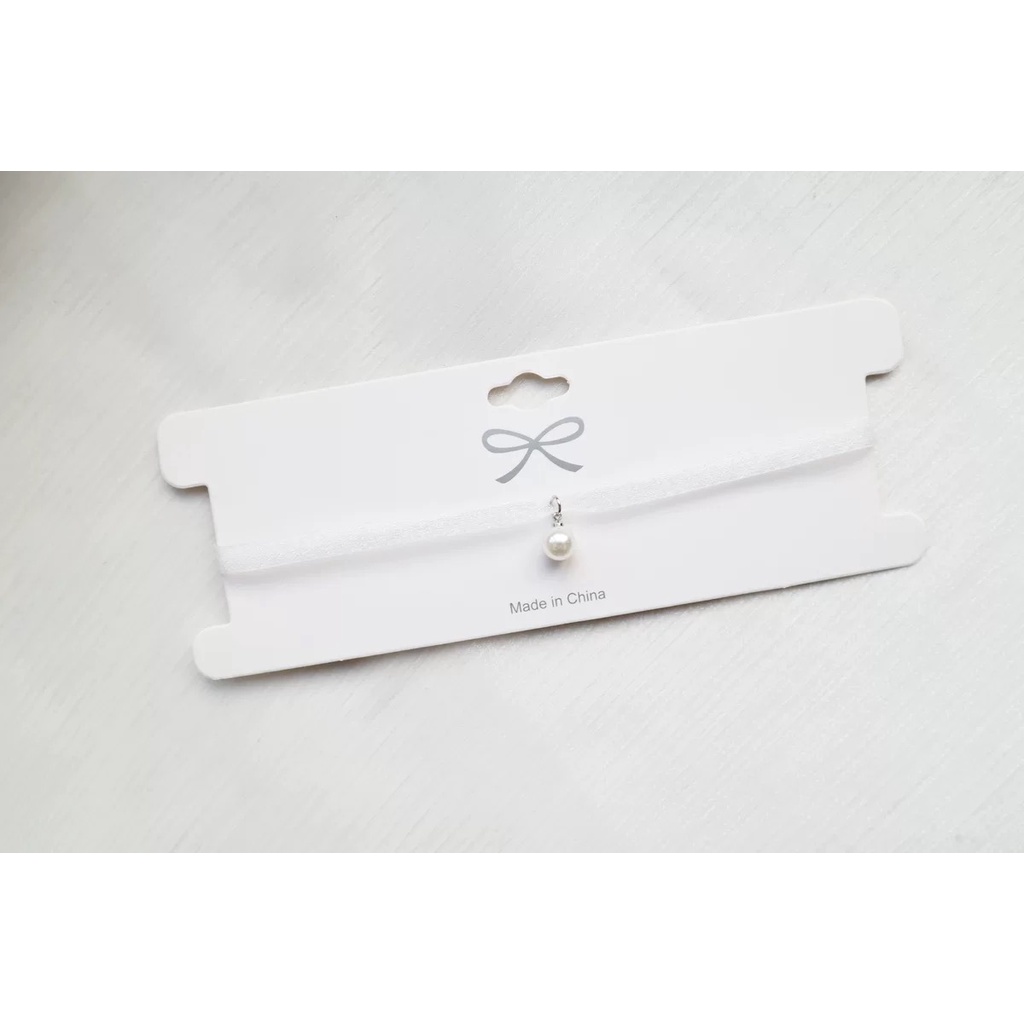 Vòng Cổ choker Nhung Trắng Đính Ngọc Trai Nhân Tạo Phong Cách Nhật Bản