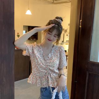 Mùa Hè 2020 Phiên Bản Hàn Quốc Siêu Cổ Chữ v Ngọt Ngào Ren Áo Sơ Mi Voan Hoa Thiết Kế Nữ Sense Thời Trang Top