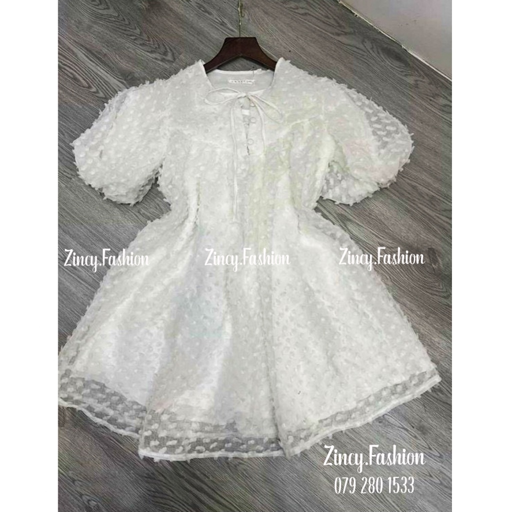 Đầm babydoll tay phồng voan xù có lót váy tiểu thư dáng xoè dễ thương Kèm hình thật