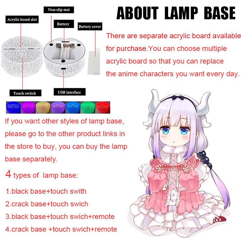 Đèn ngủ led 3D hình nhân vật Anime Kobayashi Dragon Maid độc đáo
