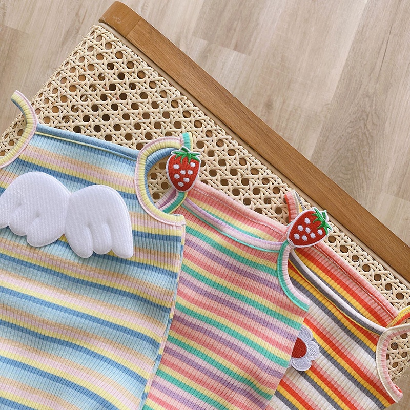 Áo Liền Quần Không Tay Họa Tiết Sọc Cầu Vồng Cho Bé Gái 0-12 Tháng Tuổi