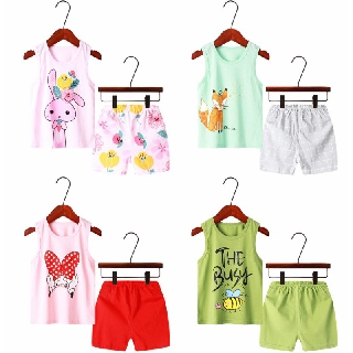 Set Đồ Mùa Hè 2 Món 100% Cotton In Họa Tiết Thỏ Hoạt Hình Kèm Quần Ngắn Cho Bé Gái 1-9 Tuổi
