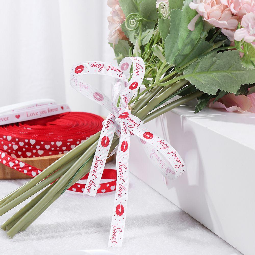 Cuộn Dây Ruy Băng Satin In Họa Tiết Trái Tim Màu Đỏ Dùng Trang Trí Bánh Kem DIY 1 #