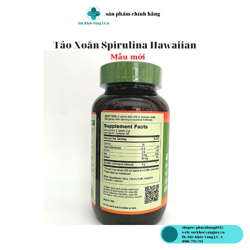 TẢO PURE HAWAIIAN  SPIRULINA LỌ 400 VIÊN - VITAMIN TỰ NHIÊN - TĂNG ĐỀ KHÁNG | Thế Giới Skin Care