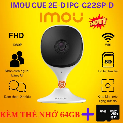 Camera Wifi IP 1080p Imou Cue 2E-D IPC-C22SP-D, còi báo động, đàm thoại 2 chiều,1 đổi 1 nếu sản phẩm lỗi, bảo hành 2 năm