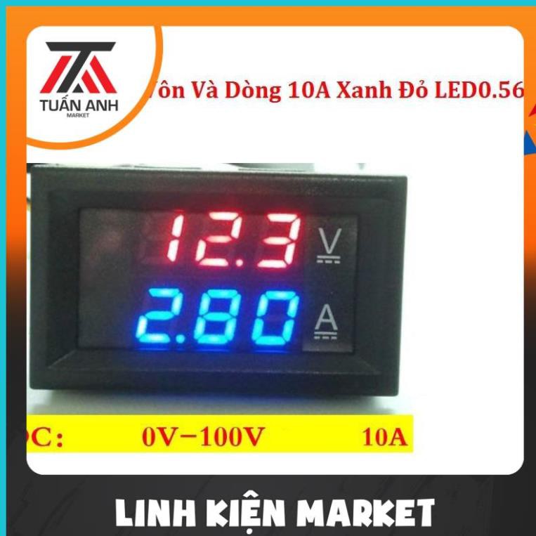 Đồng Hồ Đo Vôn Và Dòng 10A Xanh Đỏ LED0.56