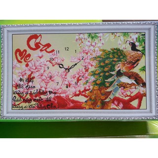 Tranh đính đá đồng hồ cha mẹ đôi công H756