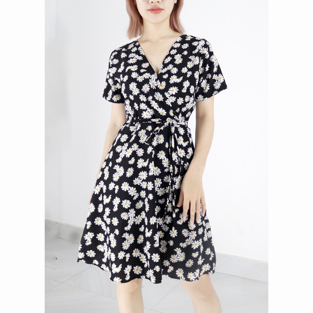 Đầm váy nữ hoa nhí, dáng xoè cổ chữ V xinh xắn, dễ thương RD045 Màu Xanh