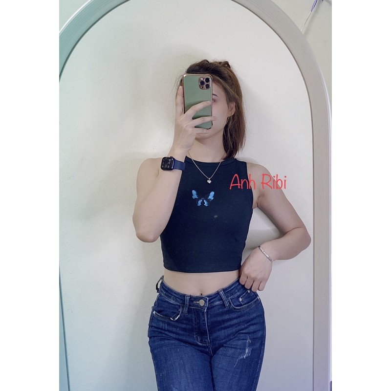 Áo Crotop tanktop bướm thêu chất cotton