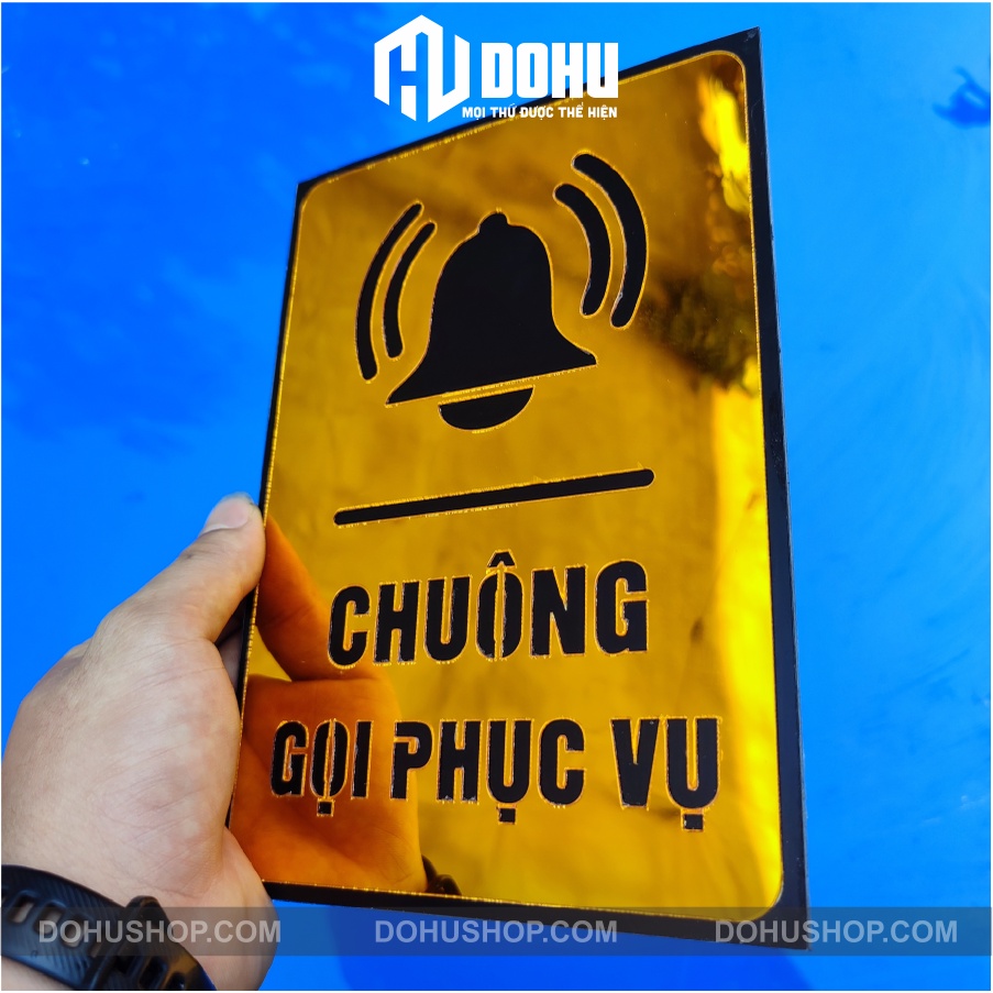 Bảng Gương Vàng Chuông Gọi Phục Vụ - Có sẵn keo dán - Làm theo yêu cầu
