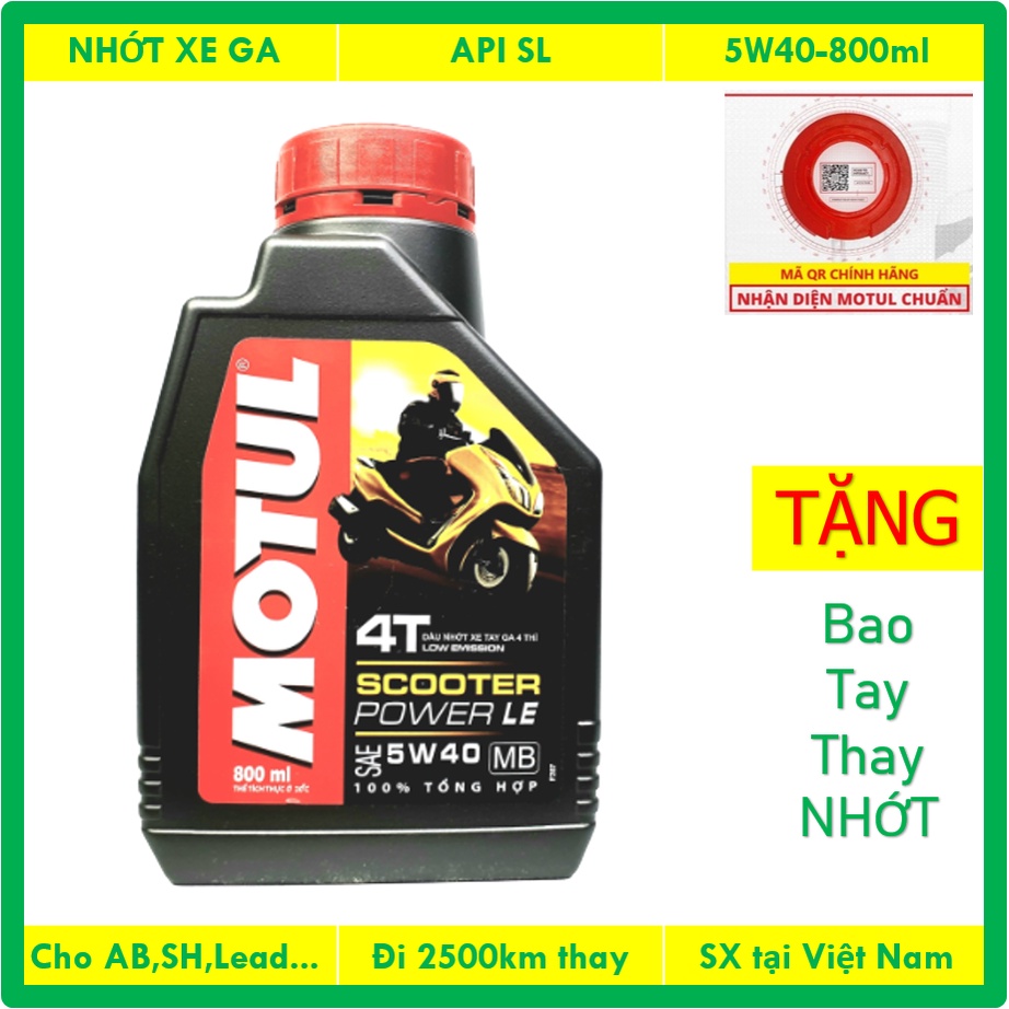 Nhớt xe tay ga Motul Scooter Power LE 5W40 (0.8L), Nhớt tổng hợp, hàng đúng chuẩn, thời gian thay nhớt đến 3000km