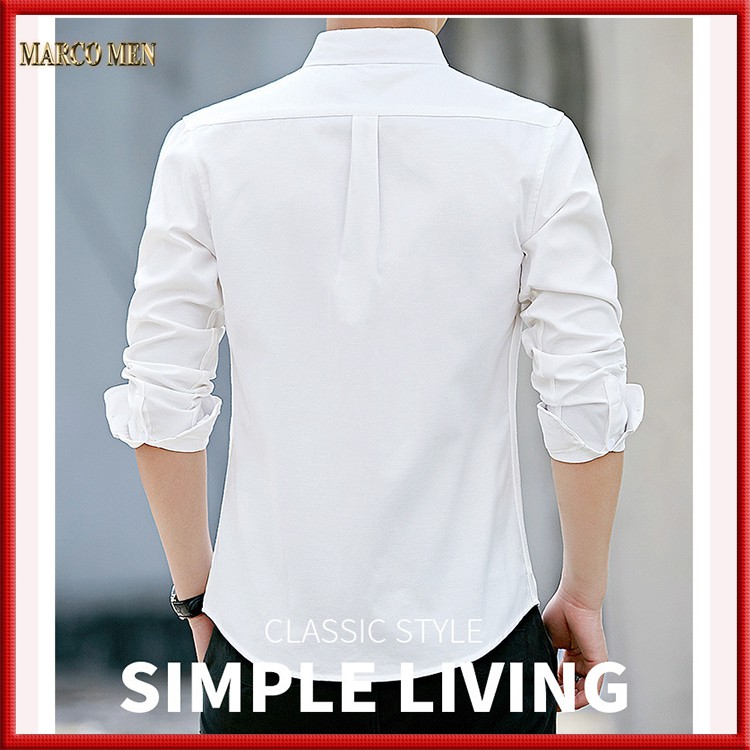 Áo sơ mi nam dài tay màu trắng dáng ôm hàn quốc vải Oxford thấm hút mồ hôi