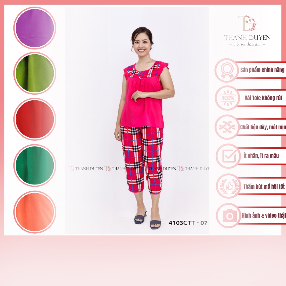 Đồ bộ Tole nữ mặc nhà Thành Duyên màu, quần sọc caro 9 tấc, không rút, thoáng mát - 4103CTT