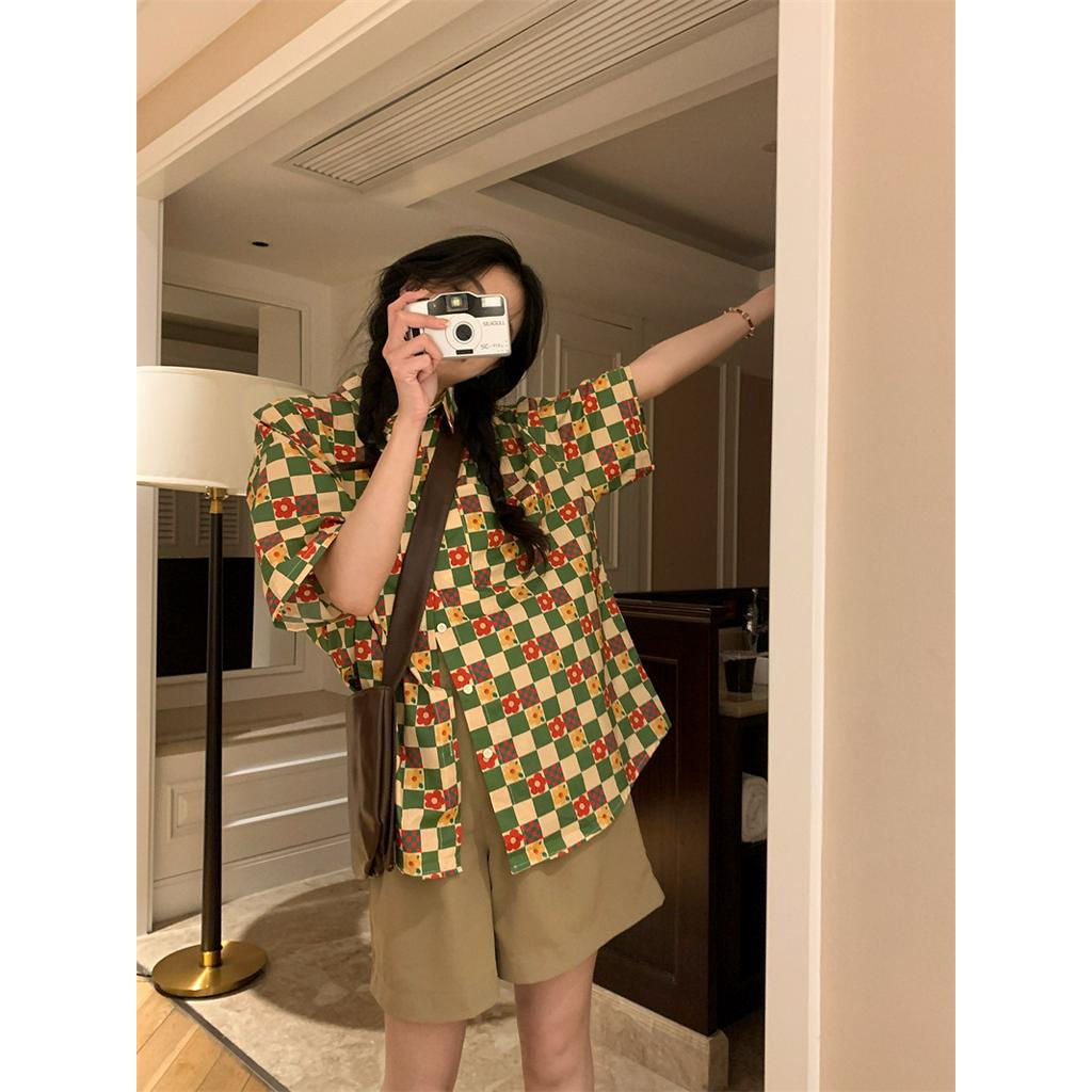 Áo Sơ Mi Hoa Dáng Rộng Ngắn Tay Phong Cách Hong Kong Kiểu Mới 64085