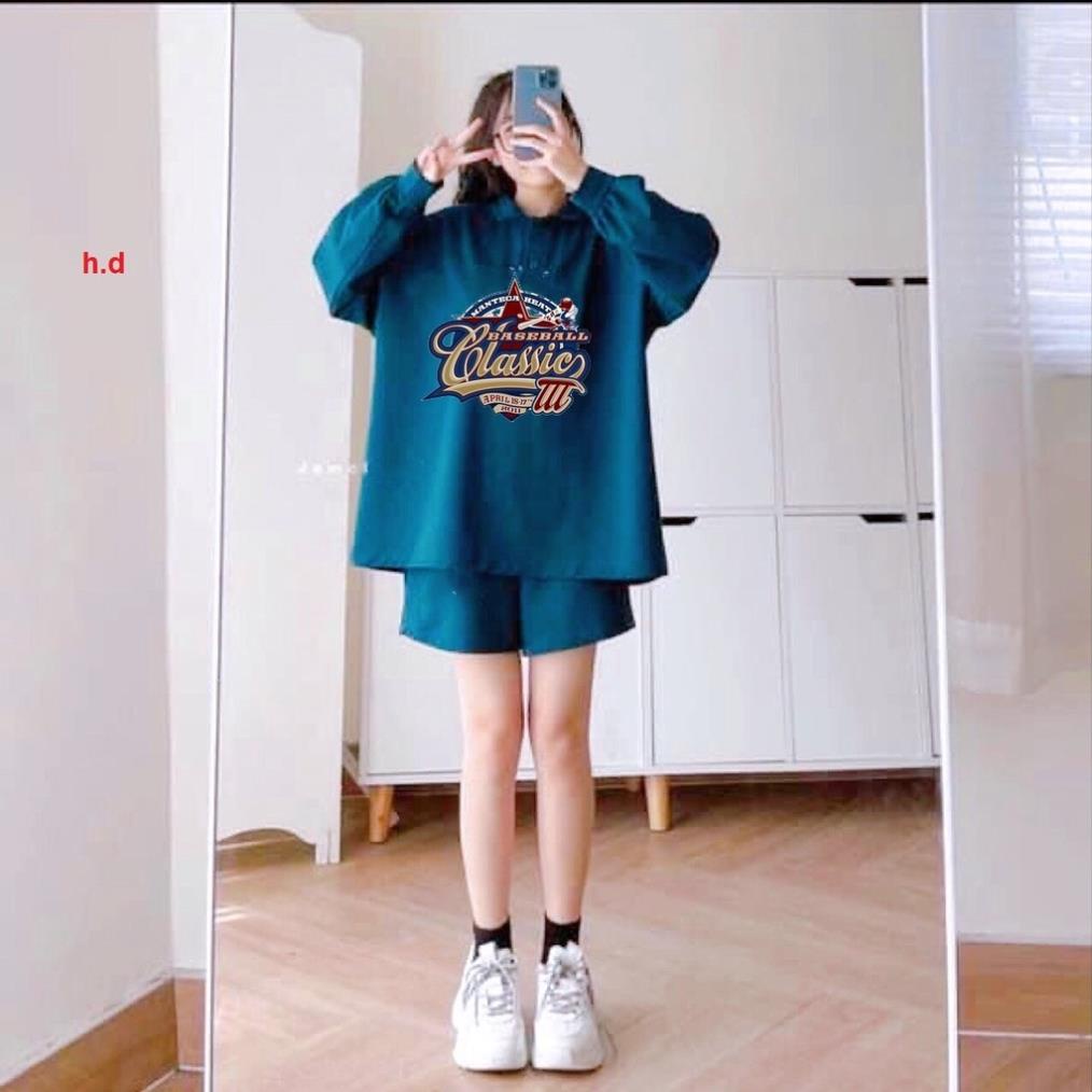 Set Nỉ Áo Sweater Kèm Quần Sort CLASSIC Bộ Đồ Nữ Dài Tay Form Rộng Phong Cách Hàn Quốc Ulzzang Chất Nỉ Cao Cấp