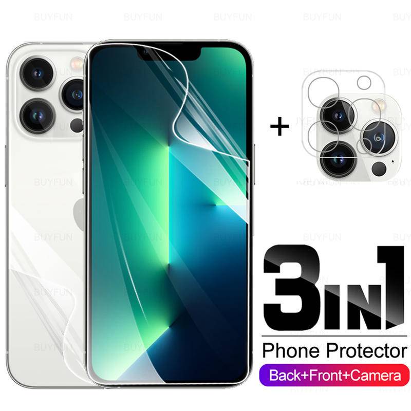3in1 3D Ống Kính Máy Ảnh Bảo Vệ Màn Hình Kính Bảo Vệ Cho iPhone 11 12 13 Pro Max Mini Hydrogel Film 