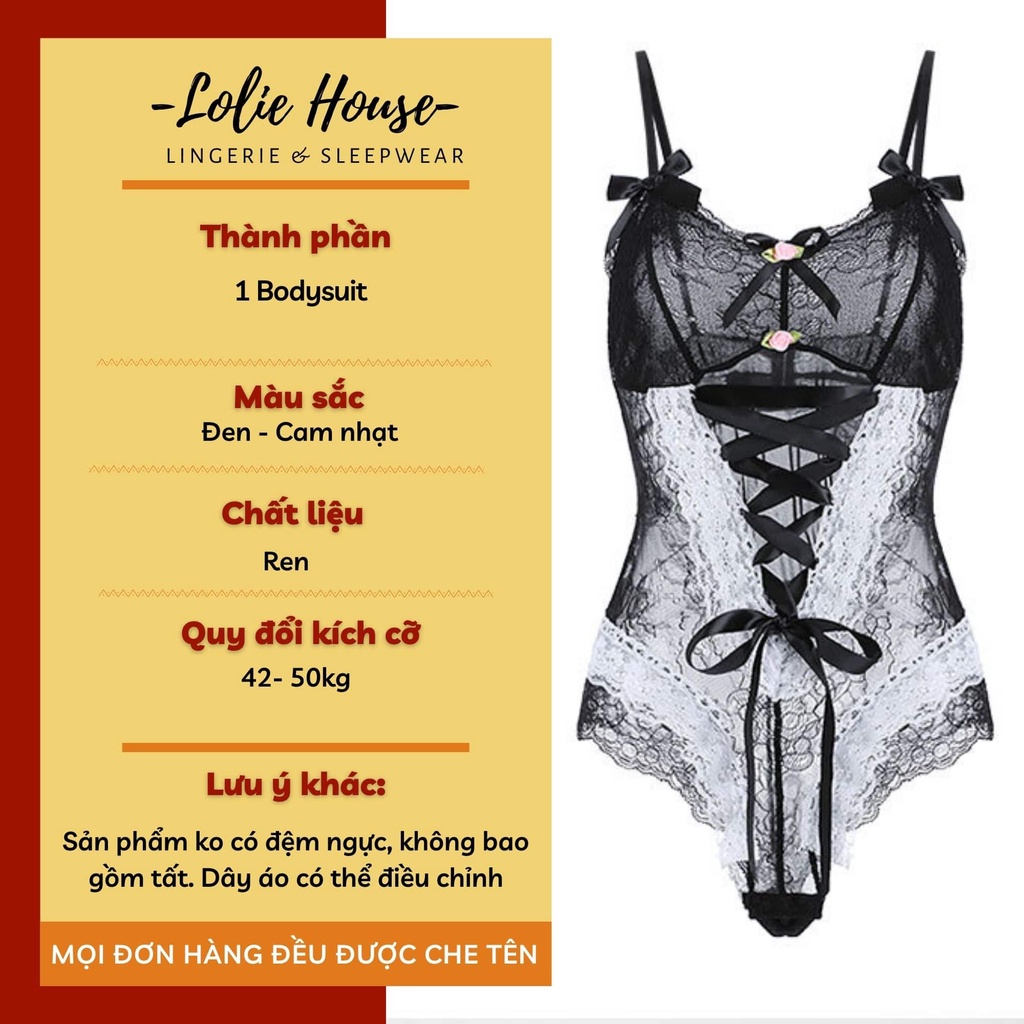 Đồ ngủ gợi cảm dáng bodysuit đan dây thiết kế ren lưới sexy dành cho nữ LOLIE HOUSE - BS18