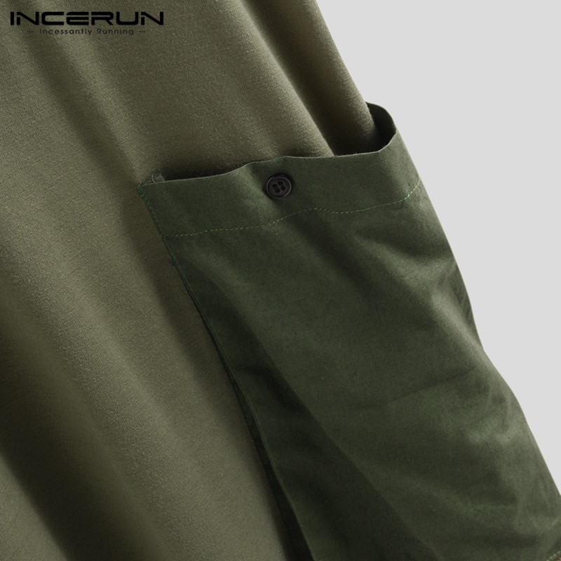 INCERUN Áo thun ngắn tay phối túi phong cách thời trang dành cho nam và nữ