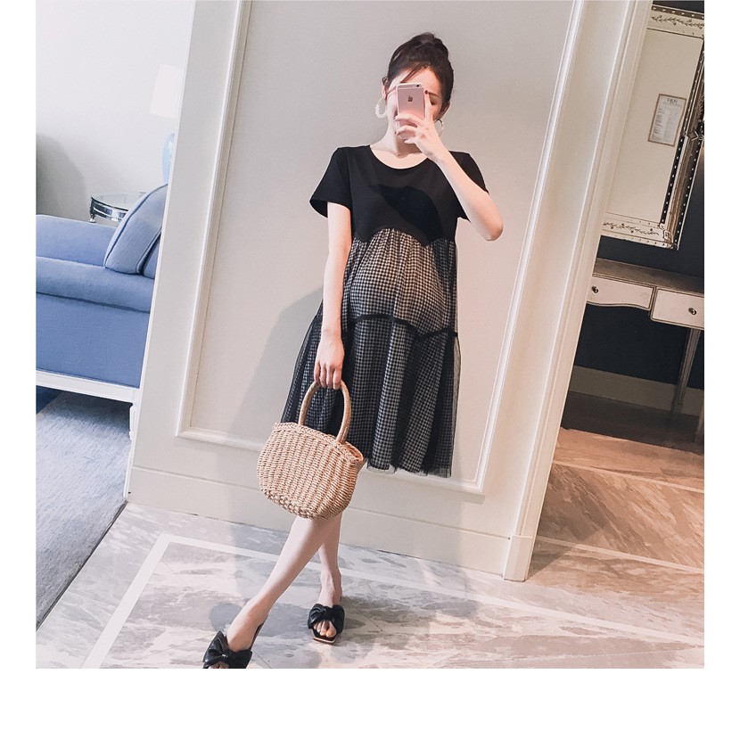 Váy Bầu Đầm Bầu Xinh Caro Ren Cao Cấp A1802