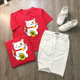 Áo thun mèo thần tài 1 màu đỏ