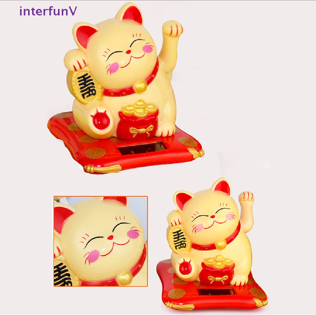 [InterfunV] Đồ Trang Trí Xe Hơi Hình Mèo May Mắn Maneki Neko Vẫy Cánh Tay Chạy Bằng Năng Lượng Mặt Trời [Mới]