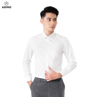 Áo sơ mi nam phối họa tiết 2 line màu trắng kem ADINO vải nến lụa sợi sồi modal dáng công sở slimfit hơi ôm SM08