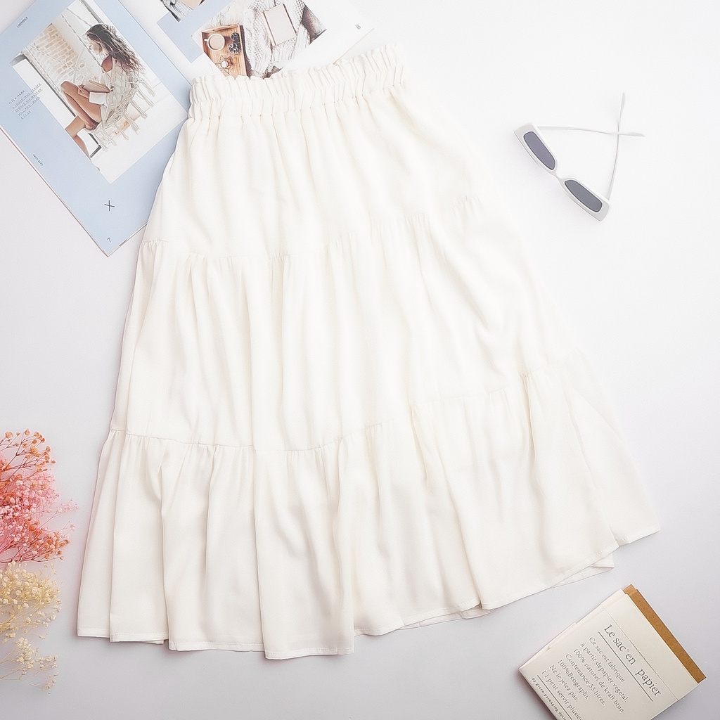 Chân váy dài qua gối chất đẹp nhất ngành - chân váy midi 3 tầng chất voan mềm đẹp, phong cách Ulzzang