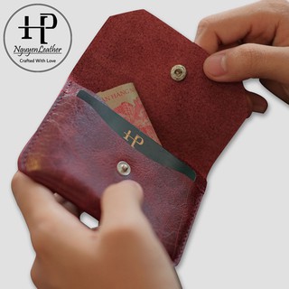 Ví Card Holder, Name Card Nữ Mini Da Bò Italia Màu Rượu Vang sang Trọng HNP Nguyen Leather Crafted With Love