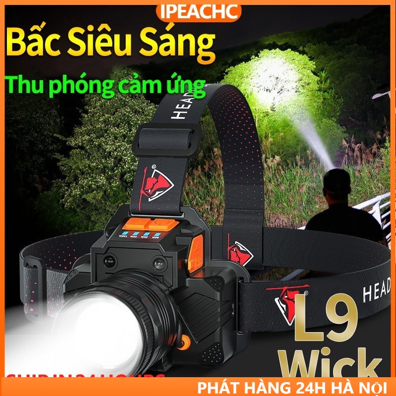 Đèn pin đội đầu bóng LED L9 đeo đầu cổng sạc USB sử dụng cho ngoài trời vào ban đêm