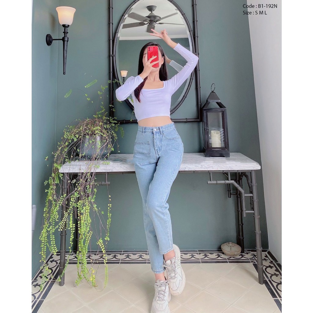 Quần Baggy Jean Nữ, Màu Xanh Nhạt, Lưng Cao, Hình Thật 100%, Cam Kêt Đổi Trả [FREESHIP] | BigBuy360 - bigbuy360.vn